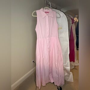 Buru Pink Micro gingham print button up sleeveless maxi dress